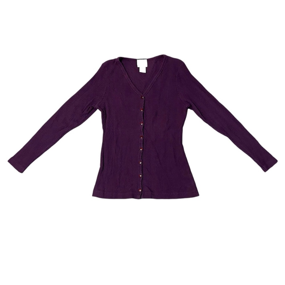 Moda International Knitted V-Neck Long Sleeve Button Up Top Women’s Medium